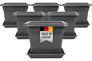 ‎2FRIENDS 2friends 6er Set Pflanzkübel Groß Außen, Blumentopf Gross 40 * 40cm, Pflanzentopf Blumentopf mit Untersetzer, Pflanzkübel Kunststoff, Blumenkübel Made in Germany, Anthrazit, Model: Ina