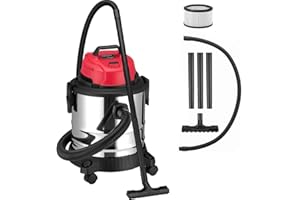 Bakaji Aspirapolvere Aspiratutto con Soffiatore 1200W Aspira Solidi e Liquidi, Umido e Secco, Bidone Acciaio 20 lt con Filtro HEPA