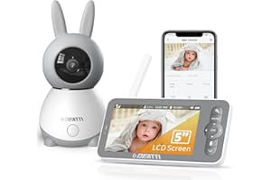 DEATTI Babyphone Camera, 1080P Baby Phone Vidéo, Camera Bebe PTZ 355°, 5" Moniteur Vidéo pour bébé avec Alertes Intelligentes, Vision Nocturne, Audio Bidirectionnel, Batterie Rechargeable 3000 mAh