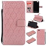 BONROY Oppo R9s Case, Oppo R9s Leather Wallet Case Embossing Pattern Design Leather Flip BookStyle Phone Cover Magnetic Folio Wallet Bag Case Cover for Oppo R9s-(Rattan flowers-rose gold)