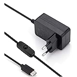 Aukru Caricabatterie USB Tipo C 5V 3A con interrupteur on off Alimentatore per Raspberry Pi 4 Model B - Noir