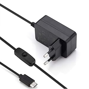 Aukru Chargeur 5V 3A USB Type C avec Interrupteur on/Off Alimentation pour Raspberry Pi 4 Model B