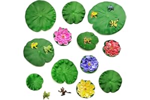 GOIYZTTR Lot de 20 Nénuphars Artificiels, Nénuphars Lotus avec Grenouille Décoration de Bassin Fleurs Flottantes pour Décoration étang de Jardin