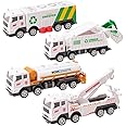 PLUSPOINT Garbage Truck Toy Vehicles Set 4 Pack Sanitation Model Recycle Trucks Water Tanker Playset Friction Power for Boys Age 3+ Toddlers Kids Holiday Birthday Gift(4pc Garbage Truck)