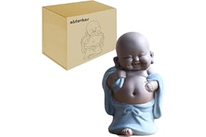 alslovkar Ornamental Tea Sculpture, Ceramic Buddha Statue, Laughing Maitreya Buddha, Home Decor Garden Ornaments, Mini Sitting Lucky Buddha Ornaments