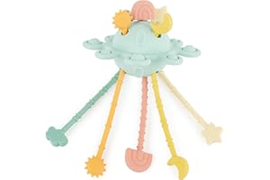 Bieco SILIKON Activity Planet Eucalyptus | Montessori UFO | Cuerda de tracción de silicona Juguete Bebé | Juguete de silicona Montessori