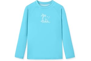 Glimnerize Koszulka chłopięca Rashguard, okrągły dekolt, koszulka do pływania, z długim rękawem, odporna na promieniowanie UV, oddychająca koszulka kąpielowa, 104-152
