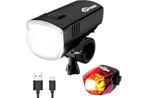toptrek Światło rowerowe, ładowane przez USB, światło rowerowe typu C, dopuszczone do ruchu drogowego (obowiązują przepisy lokalne), światło rowerowe przednie do 70 luksów z tylnym światłem, odporne