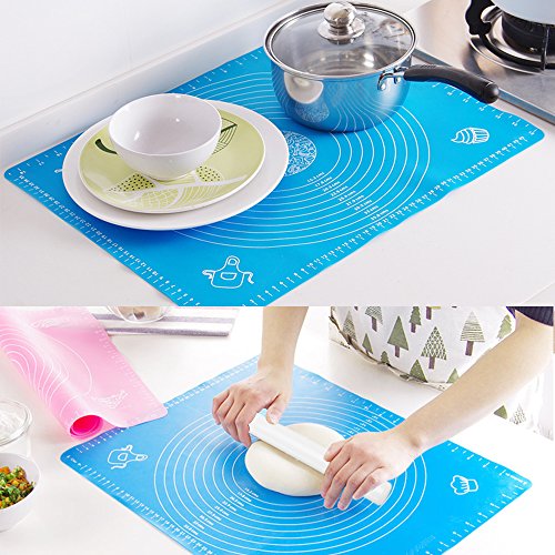 ilauke DIY Silikonpad Teigmatte 50*40cm mit Größe Zeichnen und Teigroller 33cm Ausrollstab Silikon-Arbeitsmatte Fondant ausrollen Tortendeko Ausstecher Ausstechform Modellierwerkzeug (set blau) - 6