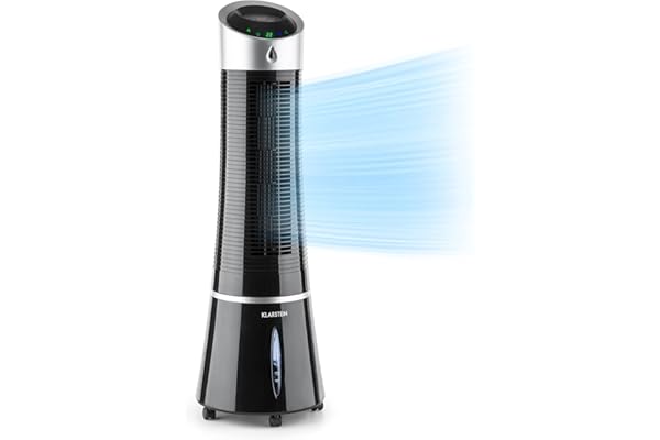 Klarstein Rafraichisseur d'Air Mobile 5 en 1, par Evaporation avec Humidificateur, Ventilateur, Ioniseur, Climatiseur Mobile Sans Évacuation, Mode Nuit, 45W, Débit d'Air de 180m³/h
