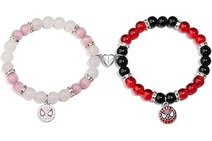 GAUEIOUR Couple Set - Love Magnetic Buckle Beaded Spider Man Pendant Bracelets, Mixed Material, Accessory for Best Friend and Companion