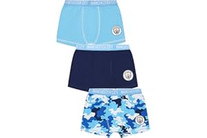 MANCHESTER CITY Boys 3 Pack Football Club Boxer Shorts Cotton Boxers Multipack Trunks Kids Underwear