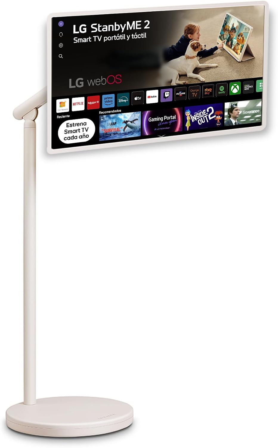 LG 27LX6TDGA - Smart Monitor StanbyMe 2, 27" QHD táctil, Smart TV Portátil, 2025, webOS 24 con IA, Dolby Vision y Dolby Atmos, 4h Batería, Peana con Ruedas, Portal Gaming, Beige