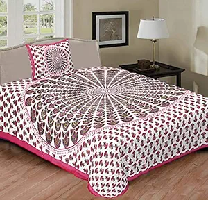 SHOPOID Premium 180 Thread Count 100% Cotton Floral Print Single Bed Sheet with Pillow Covers Pink Colour.