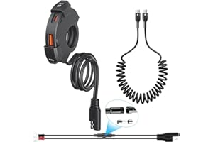Hoembpn Cargador USB Moto Impermeable 18W QC3.0 USB y 30W PD Type-C,DC12V-24V Toma de Carga Type-C Motocicleta Adaptador de Carga Rápida con 5A USB-C Cable de Carga en Espiral