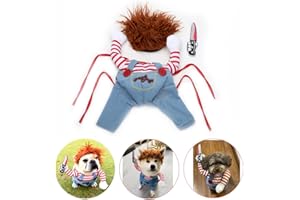 TVMALL Drôle de Costume de Chien Halloween Cosplay Poupée Chucky Déguisements pour Chiens Porter Un Chapeau fête Vêtements Noël Convient pour Les Grands et Les Petits Chiens (S)