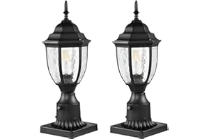 VEVOR Lampadaire extérieur, lot de 2, luminaires étanches 390 mm, avec base de montage sur pilier 9 cm, abat-jour verre, éclairage anti-foudre crépuscule à l'aube pour patio, jardin, allée, terrasse