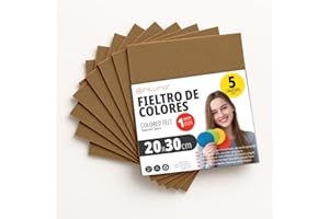 OFITURIA Feltro Colorato per Artigianato, Fai-da-te, Progetti Scolastici, Scrapbooking, Cucito Creativo e Decorazioni 20x30cm (Marrone, 5 pz)