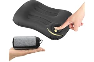 BUDING Ultralight Inflating Pillow,Camping &Beach Travel Pillow,Press to Inflate Folding Pillow,Ergonomic for Neck & Lumbar Support