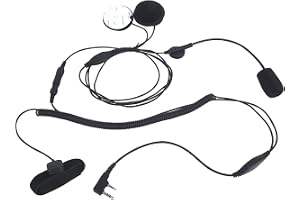 Pdflie Helmet Earpiece Microphone Bike Bicycle Motorcycle Headphone Walkie Talkies Hands Free 2 Pin K Plug Full Face Two Way Radio Communication Headset for Baofeng Kenwood(Black,Wired)