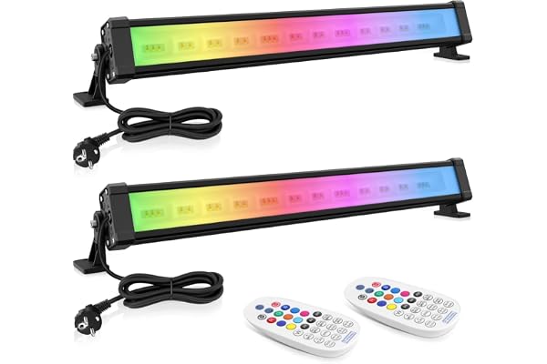 MEIHUA Projecteur LED RGB Barres 42W 2Pack Spot LED Couleur Télécommande, 10 Couleurs & 30 Modes, Luminosité Réglable, Étanche IP66, Minuterie et Mémoire, Eclairage pour Halloween Bar Jardin