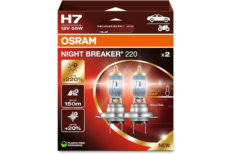 OSRAM NIGHT BREAKER 220, H7, +220% more brightness, halogen headlight lamp, 64210NB220-2HB, Folding Box (2 lamps)