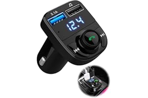 RJLLKD Bluetooth Car Adapter FM Wireless Bluetooth Transmitter, Car Charger MP3 Player Hands-Free Calling with 2 USB Fast Charger 5V/3.1A and 1A SD with Built-in MIC Support SD TF Card USB Disk