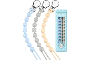 Kowlone Catenella Portaciuccio Silicone Ciuccio Clips Catena Succhietto per Ragazzi Ragazze Regalo Nascita Battesimo Baby Compleanno Natale 2 Pezzi(Beige,Marrone)
