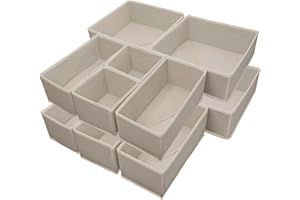 Foeska Drawer Organiser,Wardrobe Storage Organiser,Drawer Dividers for clothes,Foldable Drawer Organiser for Clothes,Underwear Storage Solution,for Bedroom,Wardrobe(12 pcs Beige)