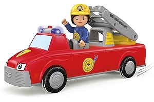 Toddys by siku 0144, Harry Helpy, 3-teiliges Feuerwehrauto mit Licht und Sound, Zusammensteckbar, Inkl. beweglicher Spielfigur und Leiter, Hochwertiger Schwungradmotor, Rot/Gelb, Ab 12 Monaten
