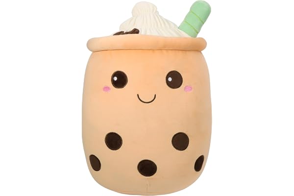 HXPLN Peluche Bubble Tea 35cm, Kawaii Boba pour Filles et Garçons, Jouets Coussin Potelés Souple pour Enfants Cadeau (35cm, Marron)