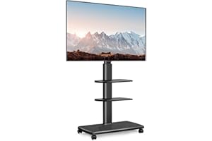 FITUEYES Support TV roulettes avec Pied en Bois de 20 MM pour TV de 32 à 70 Pouces,Support TV sur Pied 6 Réglables en Hauteur Pivotant 60° jusqu'à 40 KG- Max VESA 600X400 MM-Gestion des câbles