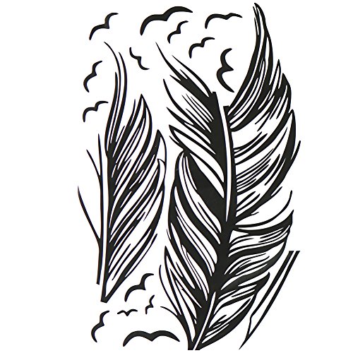 Federn Wandbild Wandtattoo Wandaufkleber Blumen Wandsticker Wandbilder Aufkleber Deko. PVC abnehmbar L Black - 3