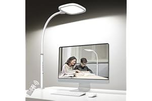 bravzurg Flexo led escritorio con pinza, 20W Lampara mesa con mando distancia, alta luminosidad, superficie de luz amplia, ro