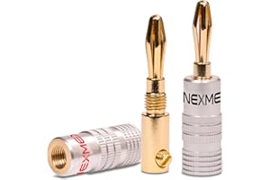 NEXMEX Lot de 2 fiches bananes haut de gamme plaquées or 24 carats (1 paire) Connecteurs bananes pour câbles jusqu'à 6 mm² à souder ou à visser pour câble d'enceinte 8 AWG - 16 AWG