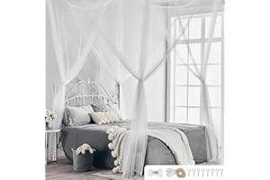 mizikuu Zanzariera Quadrata, Zanzariera per Letto Matrimoniale Quattro Porte Leggero e Traspirante Grande Zanzariera Letto per letto singolo a king size(Bianca 190 x 210 x 240 cm)