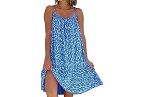 Yeenily Vestido Mujer Sin Mangas Tirantes Vestido de Playa Flores Casual Suelto Vestidos Elegante Verano Vestido