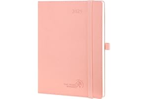 POPRUN Agenda Settimanale 2025 Verticale 22 x 16,5 cm, Copertina Morbida in Pelle Vegana, Planner 2025 con Tag Mensili, Carta Spessa da 100 GSM, Rosa