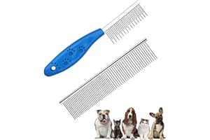 REQAG 2 Piezas Peine para perros y gatos, peine para gatos, Peine para gatos, peine para perros, metal, peine para mascotas, peine para perros, pelo largo, pelo corto, peine de acero para perros