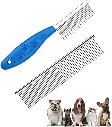 2 Pettini 2-in-1 Per Cani In Acciaio Inox – Estremità Arrotondate, Rimuove Nodi E Grovigli