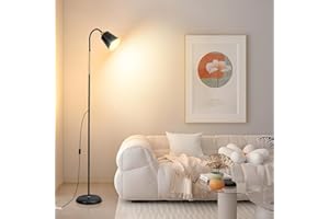 Amdelne Black Floor Lamp, Height Adjustable Metal Floor Light Corner Lamp, Industrial Rustic Farmhouse Standing Lamp, Indoor Task Lighting Reading Floor Lamps for Living Room, Bedroom, E27 Socket