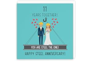 Hunts England - 11th Wedding Anniversary Card - Steel Anniversary - Iconic Collection - For Him, Her, Couples - Fun Cute Anniversary Card