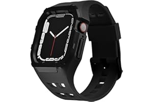 Nereides Compatible with Apple Watch Straps 45mm 44mm, for iWatch Strap Series 9/8/7/6/5/4/SE/SE2/SE3, Rugged Heavy Duty Case with Band, Shockproof PC Frame Bumper Cover (Black)