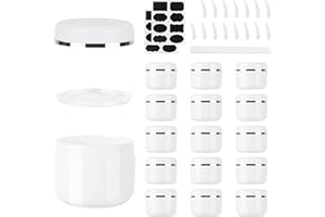 MirraSwit 15 Stück Döschen Weiß Leer Tiegel 50ml, Cremedosen zum Befüllen, Wiederverwendbar Kunststoff Stichprobe Behälter Tiegel, mit Spatel, Stift und Etikett für Öle Lotion Creme Masken