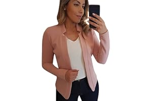 OMZIN Women Long Sleeve Notched Lapel Blazer Open Front Jacket Work Office Blazer