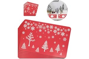 Lifreer Christmas Placemats, Waterproof Non-slip Nonstick Heat Resistant Placemats, Cushions Cup Coasters Dining Table Mats Placemats for Christmas Decoration 12pcs Red