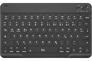 Rii Bluetooth Tastatur für Tablet, Tragbare Slim Tastatur mit Scissor-Mechanismen, Wiederaufladbar, QWERTZ Layout, Kompatibel mit iPad/Android/Windows, Schwarz