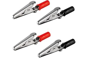 PERFECTHD Zestaw 2 x zacisków krokodylkowych | czerwone i czarne | 55 mm | ze śrubą | metalowe zaciski z tworzywa sztucznego | wtyk bananowy zacisk zaciskowy, klipsy aligator | po 2 sztuki