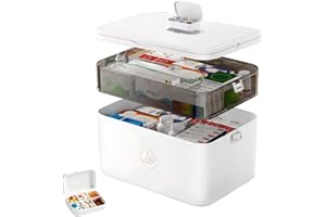 CAOSSUIXIN Caossioxin 2 Layer Medicine Storage Box, 30X16X20cm Medicine Box with Portable Handle, Medicine Storage Box Organiser, First Aid Box, Medication Storage Boxs for Home,School,Office,Travel (White)