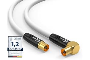 RedStar24 Cavo Antenna 3m Bianco - Maschio a Femmina 90° Angolato - Cavo Coassiale HDTV Premium per la TV via cavo | Cavo TV: Compatibile con TV, Radio, DVB-T/T2, DVB-C, DAB